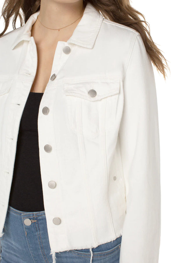PRAIRIE WHITE liverpool classic denim jacket with shredded hem