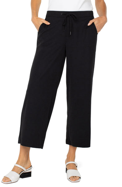 liverpool pull on drawstring wide leg cropped trouser pant 25 inch inseam black