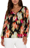 liverpool long sleeve blouse v-neck printed shirred star ruby