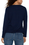 liverpool long sleeve miter front stripe knit top dark navy