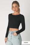 nikibiki long sleeve ribbed seamless crew neck cropped basic top black