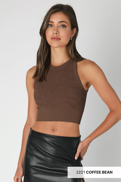 nikibiki lace high neck seamless crop top tank coffee bean