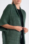 elan longline chunky knit sweater cardigan short kimono sleeve open front dark green