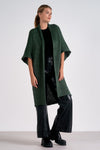 elan longline chunky knit sweater cardigan short kimono sleeve open front dark green