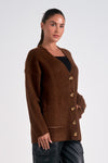 elan chunky knit oversized v-neck button front cardigan brown