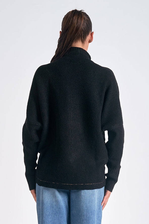 elan mockneck crossover sweater black