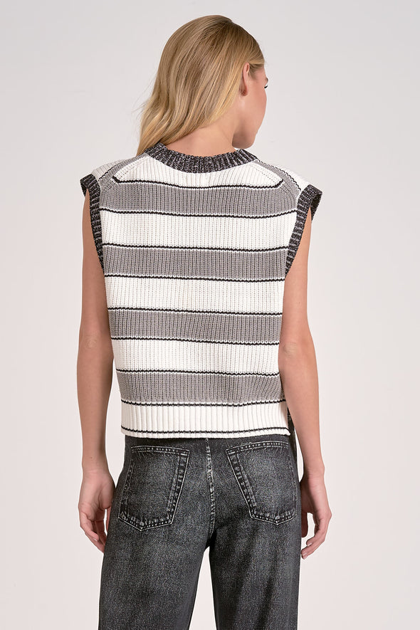 elan striped v-neck trendy sweater vest heather grey
