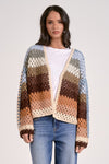 elan multi stripe trendy crochet open cardigan jacket fall winter