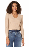 puff shoulder v-neck long sleeve top democracy heather oatmeal