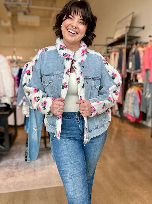 The Analise Floral Shearling Denim Jacket