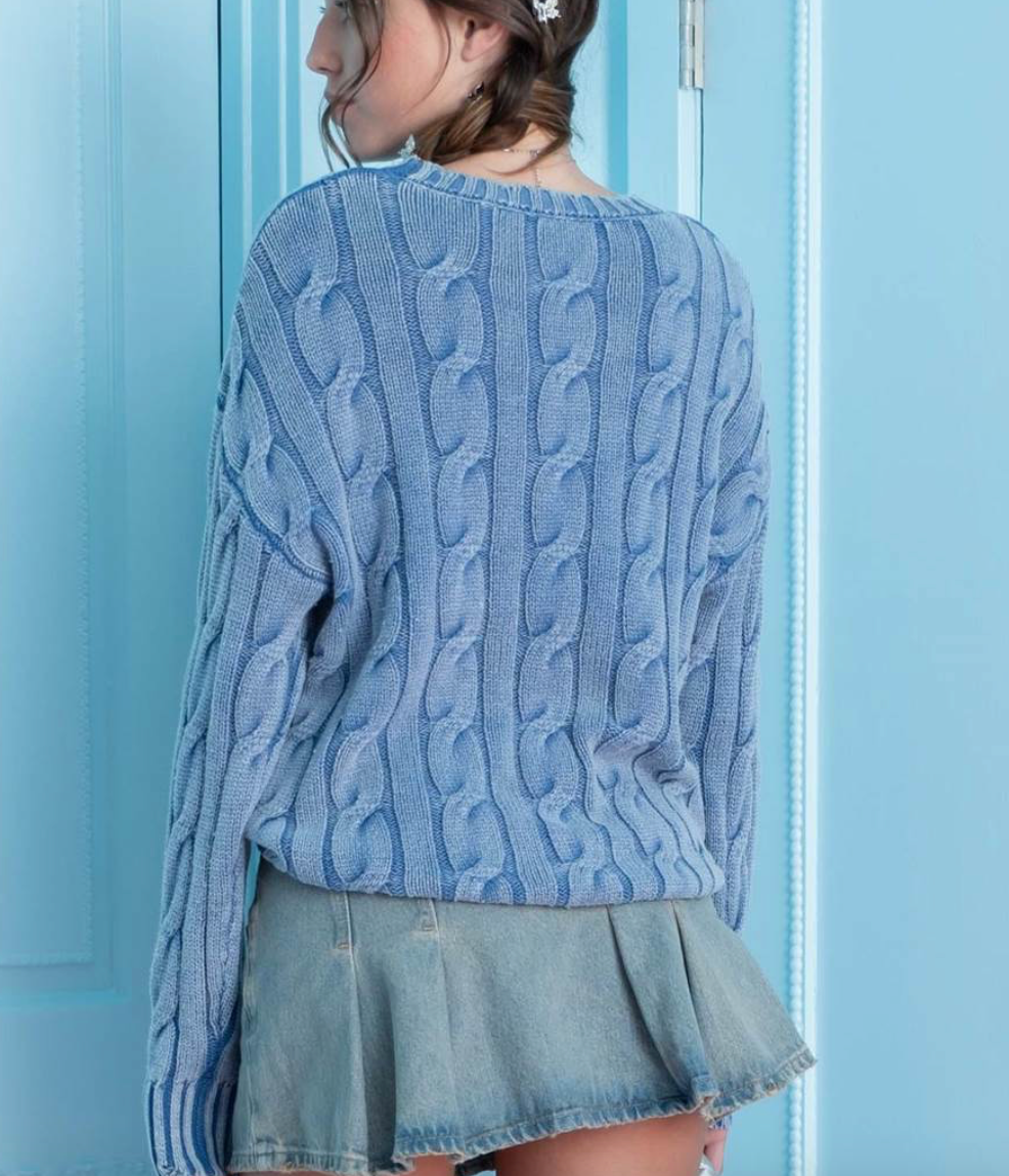 Distressed cable sales knit sweater