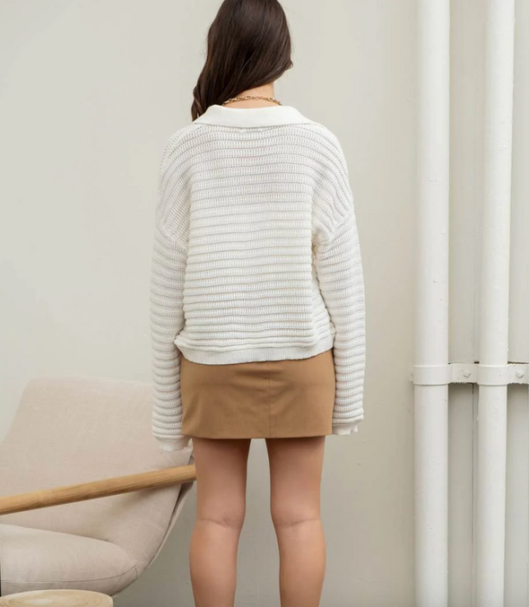 The Talia Open Knit Button Up Sweater