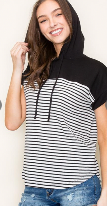 staccato short sleeve striped hoodie color block relaxed fit black