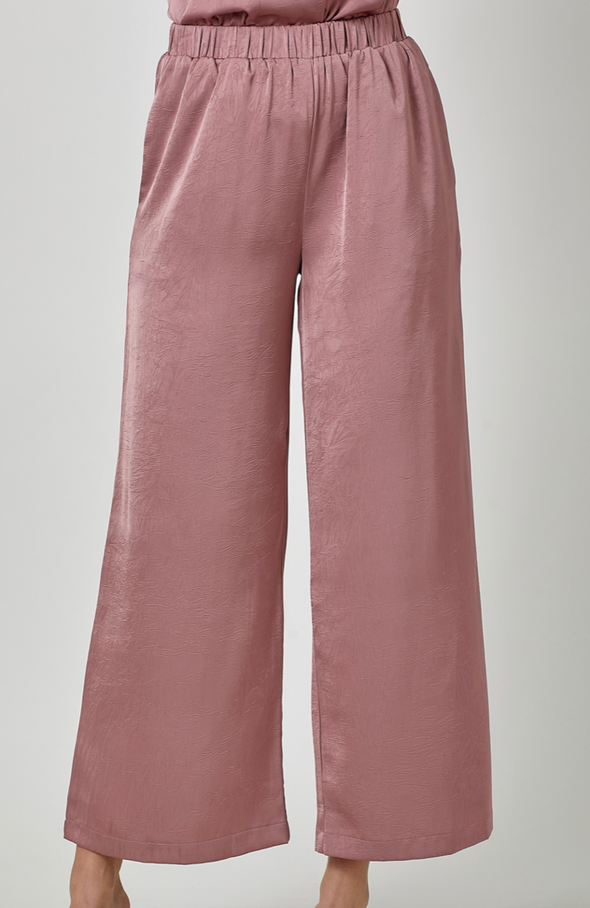 satin wide leg pant elastic waistband rosewood