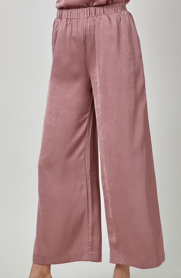 satin wide leg pant elastic waistband rosewood