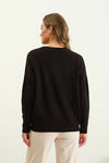 black crewneck sweater exposed seam details