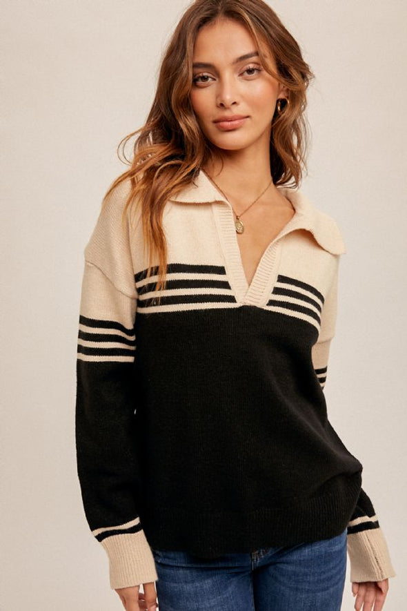 The Tory Collared Stripe Sweater