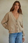 by together ingrid cardigan button down long sleeve sweater with pockets stitching detail khaki