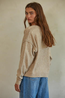 by together ingrid cardigan button down long sleeve sweater with pockets stitching detail khaki