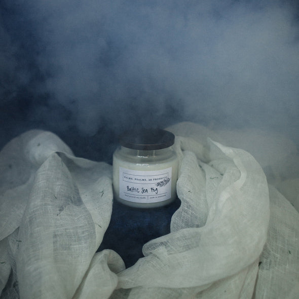 palms, psalms and prosecco hand poured soy candle baltic sea fog