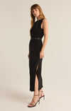 z supply boat neck sleeveless maxi length pleated fabric plisee wide strap black regular fit side slit