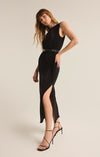 z supply boat neck sleeveless maxi length pleated fabric plisee wide strap black regular fit side slit