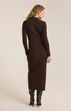 z supply danity sweater dress collared long sleeve midi sweater dress button front ribbed fabric fitted silhouette coffee bean chocolate brown