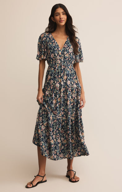 z supply kat printed midi dress eclipse navy floral
