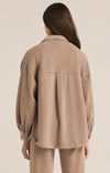 z supply abbott longline jacket button front chest pockets curved hem relaxed oversized fit brushed fleece shacket latte