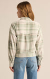 z supply abbott plaid jacket willow sage green plaid cropped shacket flap pockets midweight fleece