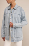 z supply on the road denim jacket long sleeve collared patch pocket mineral wash oversized fit cotton jean jacket