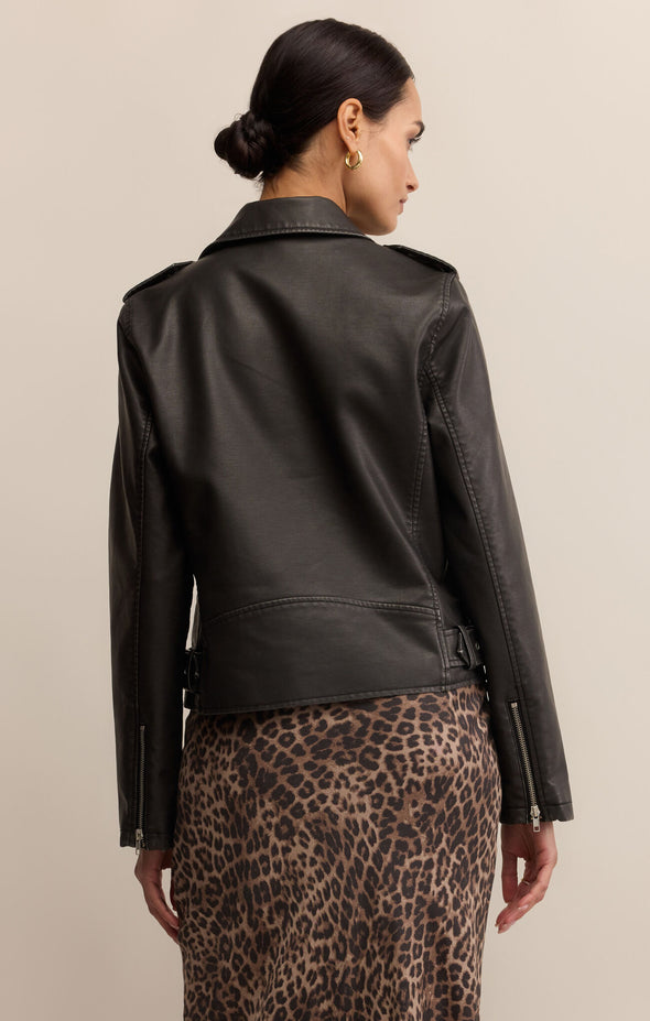 z supply alchemy moto jacket collared long sleeve faux leather relaxed fit black jacket