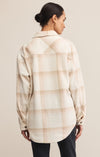 z supply hiker two toned fleece jacket button front brushed fleece plaid tan cream shacket
