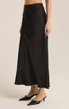 z supply europa poly sheen skirt midi length mid rise elastic waistband holiday satin skirt black