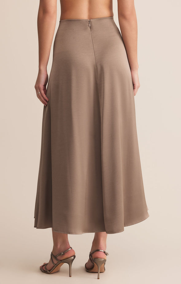 z supply northpointe midi skirt moonlight tan satin a-line skirt