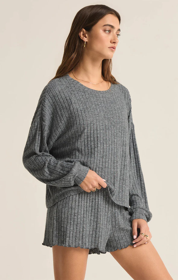 z supply lounge daydream rib long sleeve top scoop neck relaxed fit knit top