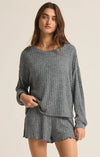 z supply lounge daydream rib long sleeve top scoop neck relaxed fit knit top