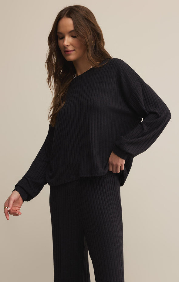 z supply daydream rib long sleeve top black sand