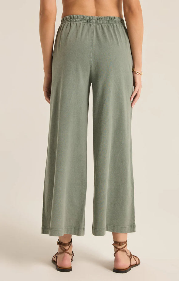 z supply scout jersey flare pant palm green wide leg elastic waist pockets ankle cropped length
