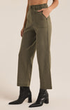 z supply bobbi washed pant grape leaf high rise patch pocket straight leg fit ankle length stretch cotton twill