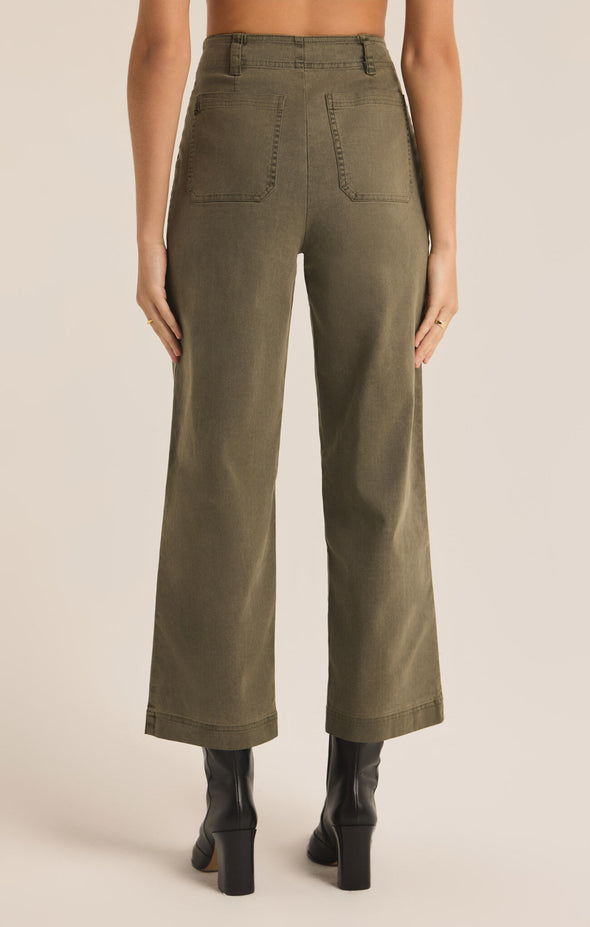 z supply bobbi washed pant grape leaf high rise patch pocket straight leg fit ankle length stretch cotton twill