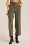 z supply bobbi washed pant grape leaf high rise patch pocket straight leg fit ankle length stretch cotton twill