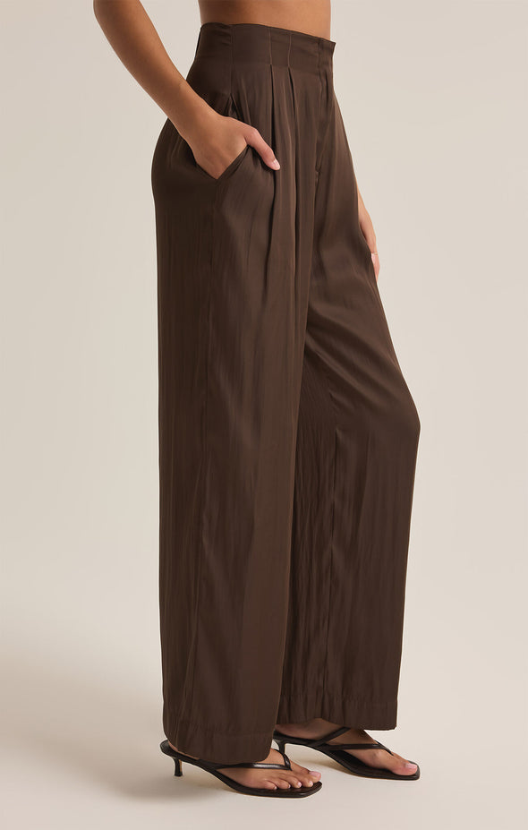 z supply lisse wide leg pant black high rise wide leg sleek dress trouser pant midweight pockets pleated brown