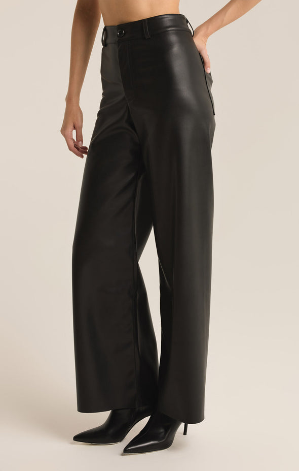 z supply rilynn faux leather pant high rise full length mid weight faux leather wide leg fall winter black pant