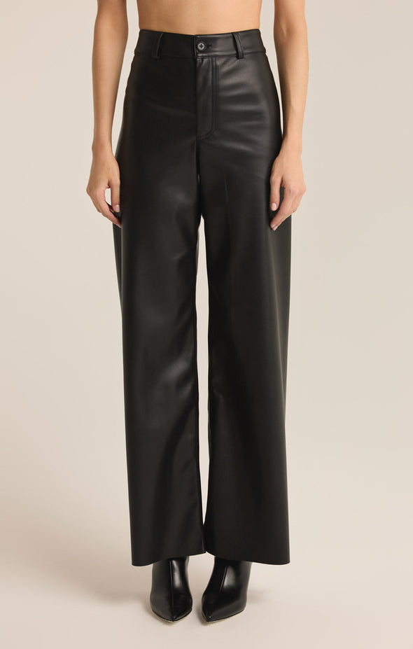 z supply rilynn faux leather pant high rise full length mid weight faux leather wide leg fall winter black pant