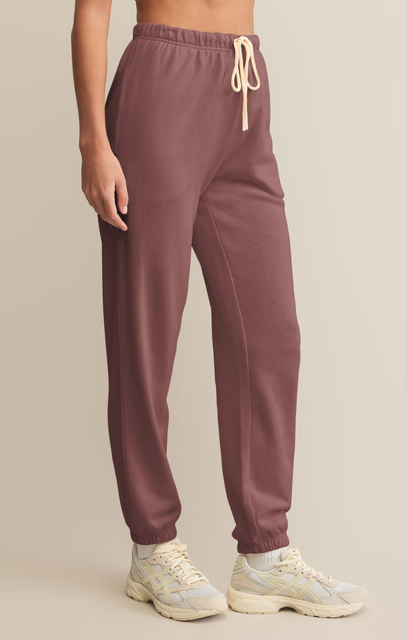 z supply stadium cotton jogger high rise elastic waistband cotton fleece sandalwood