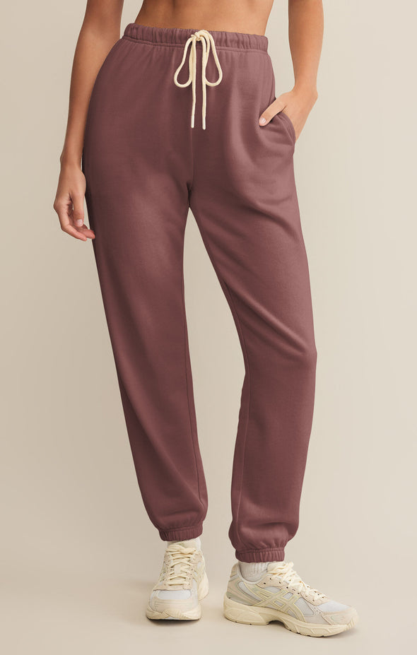 z supply stadium cotton jogger high rise elastic waistband cotton fleece sandalwood