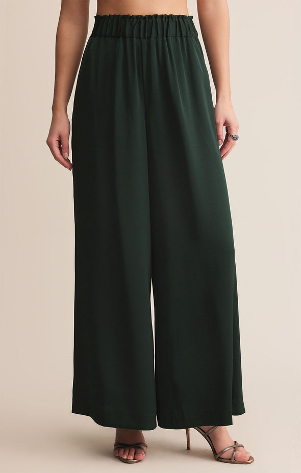 z supply isolde satin pant garland green high rise wide leg