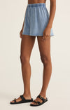 z supply scout jersey denim short medium indigo high rise elastic waistband midweight mineral wash relaxed fit cotton