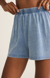 z supply scout jersey denim short medium indigo high rise elastic waistband midweight mineral wash relaxed fit cotton